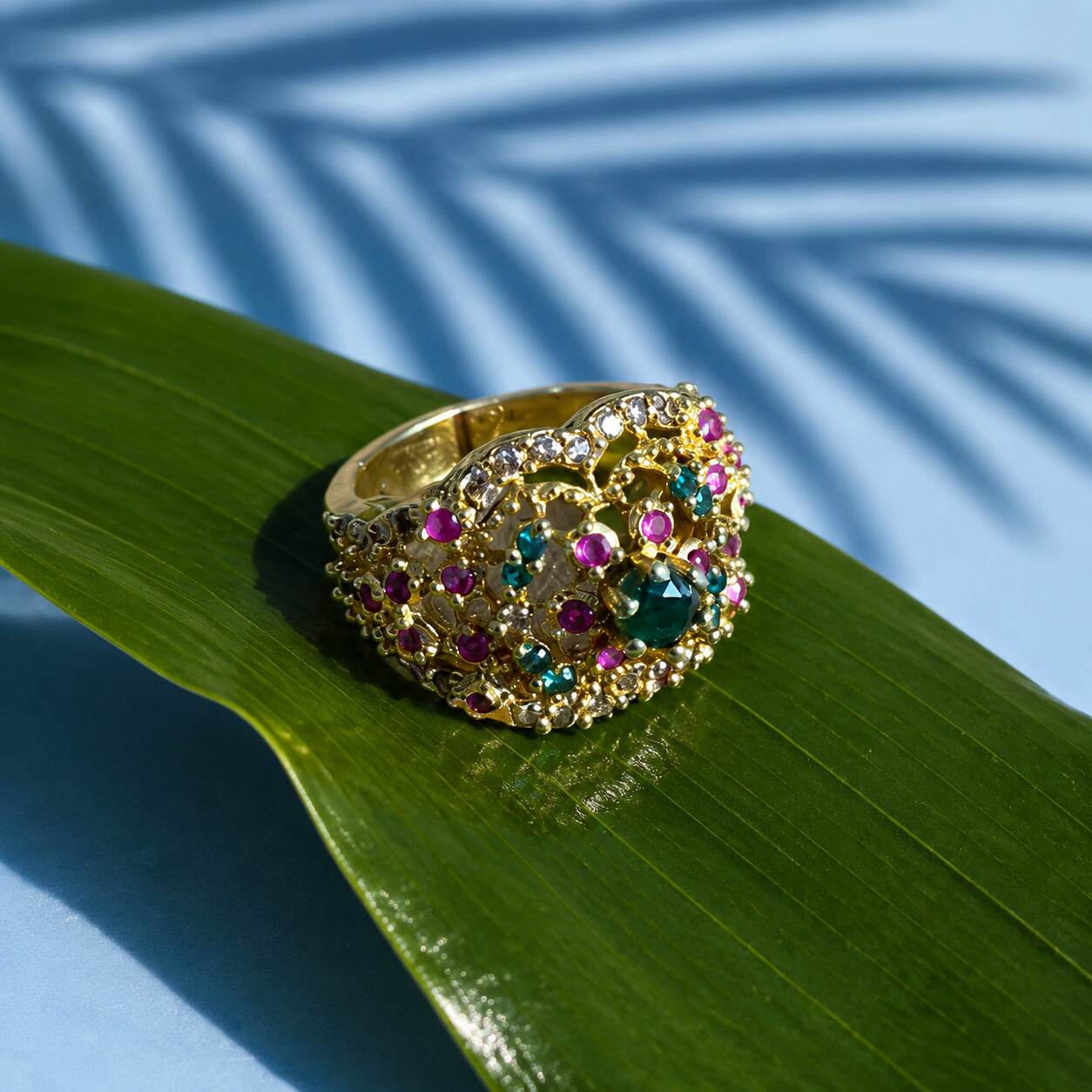 Rang-e-Gul Multicolour Crystal Lattice Ring – view 3