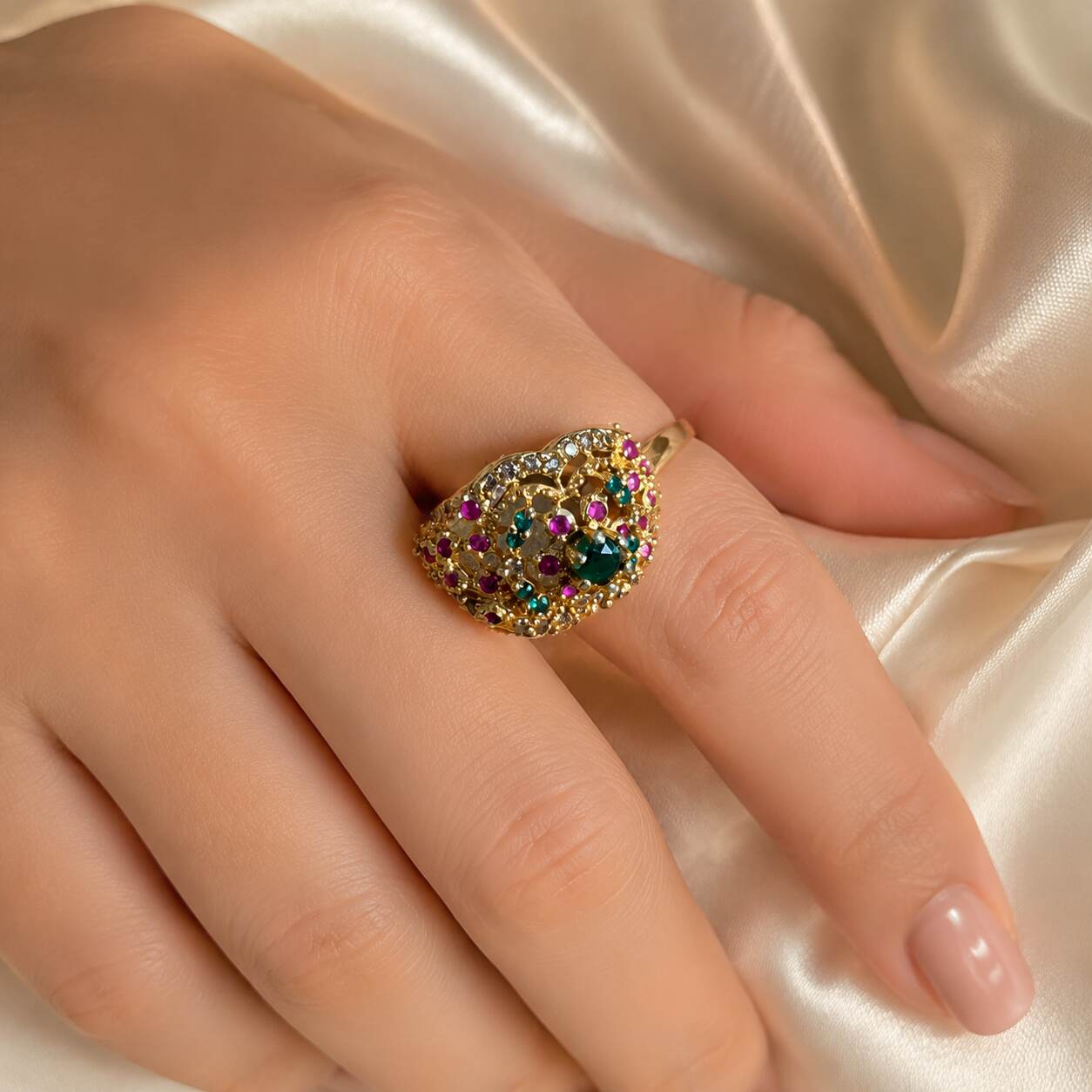 Rang-e-Gul Multicolour Crystal Lattice Ring – view 5