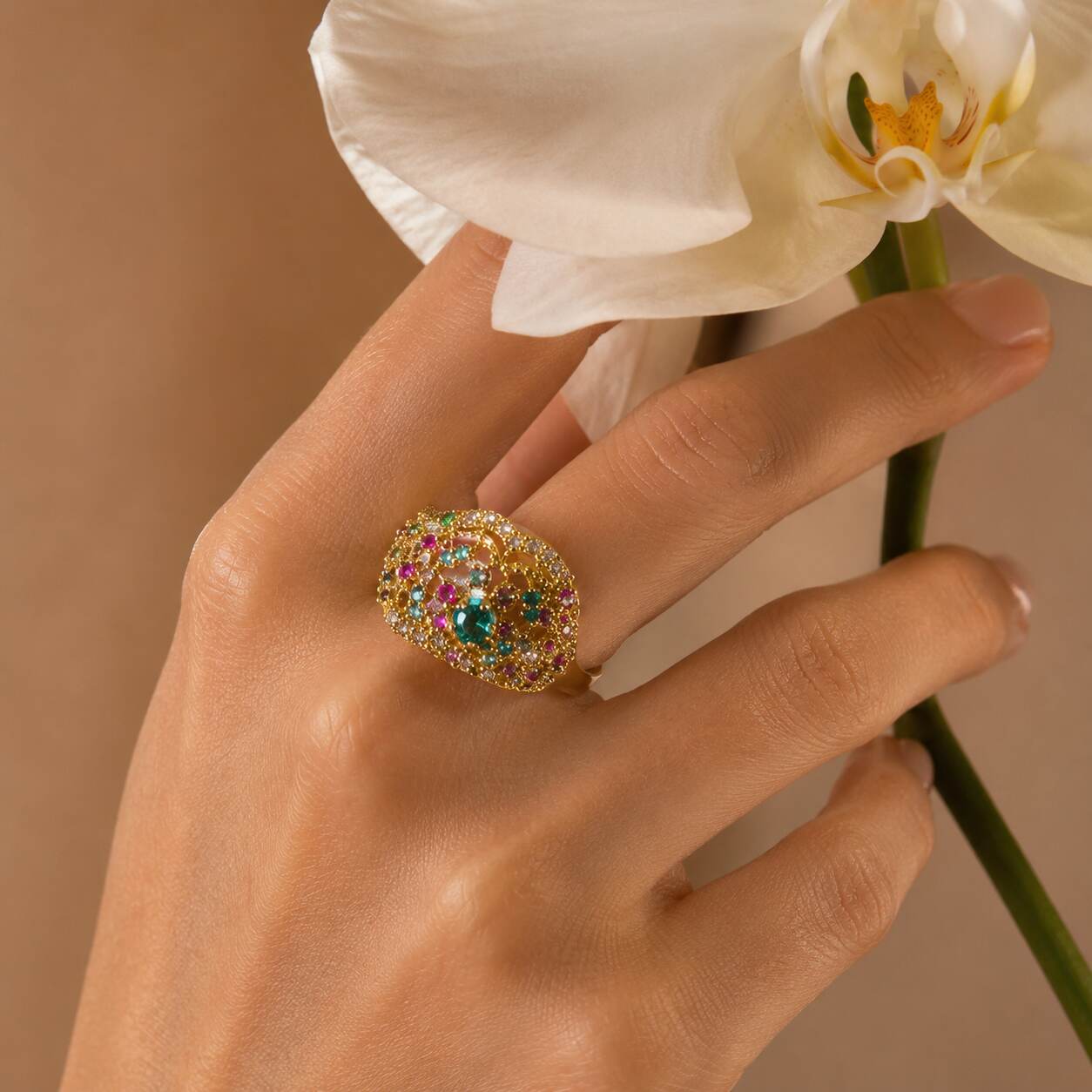 Rang-e-Gul Multicolour Crystal Lattice Ring – view 6