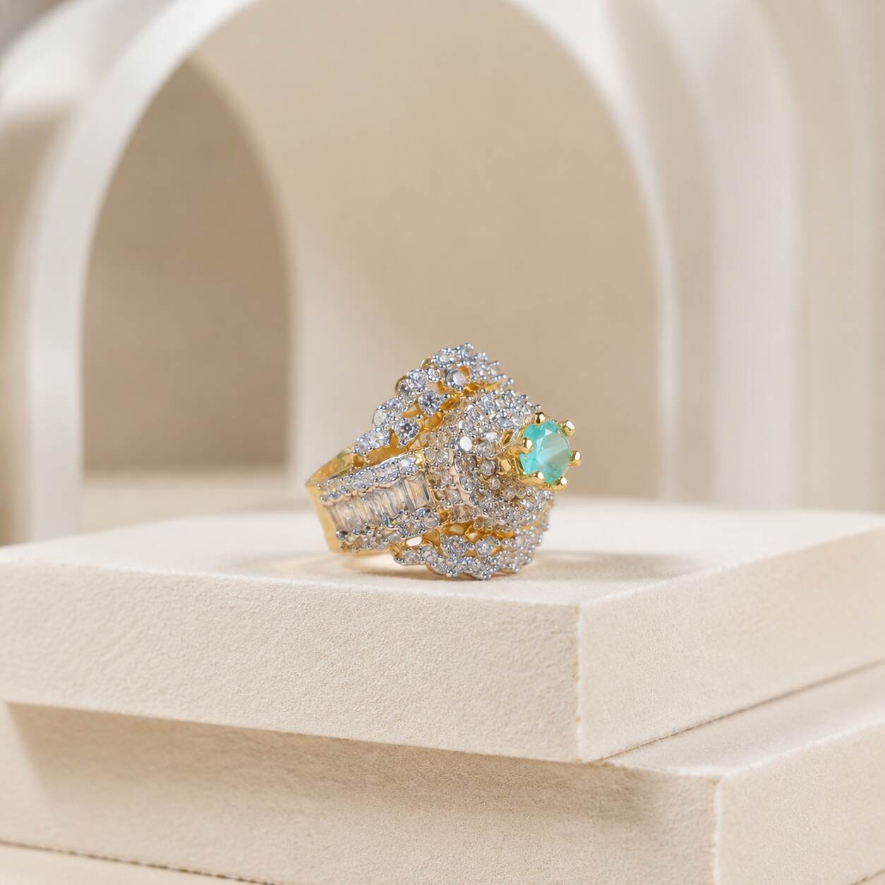 Noor-e-Sabz Emerald Crystal Statement Ring – view 1