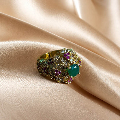 Gul-e-Sabz Multicolour Crystal Filigree Ring – view 2