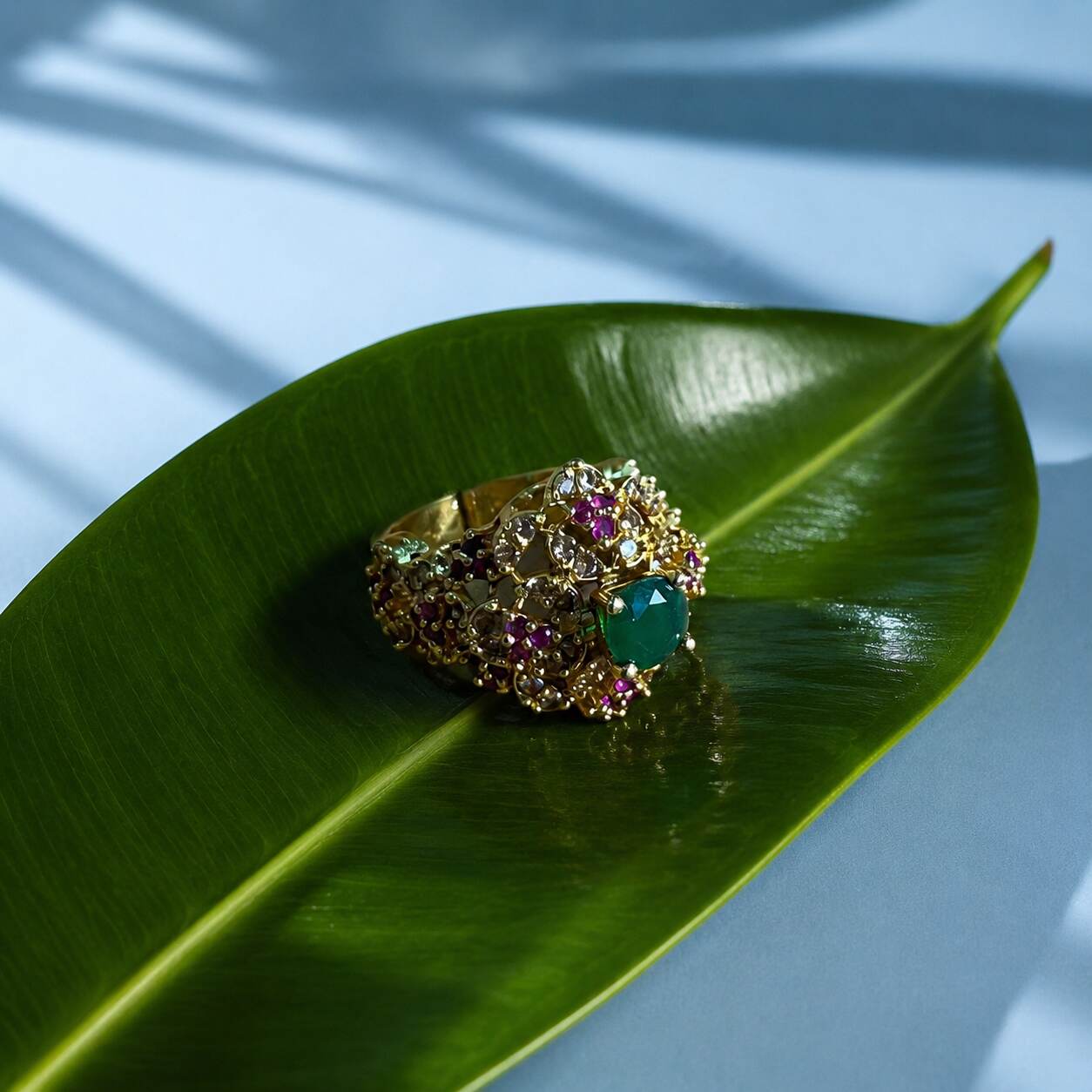 Gul-e-Sabz Multicolour Crystal Filigree Ring – view 3