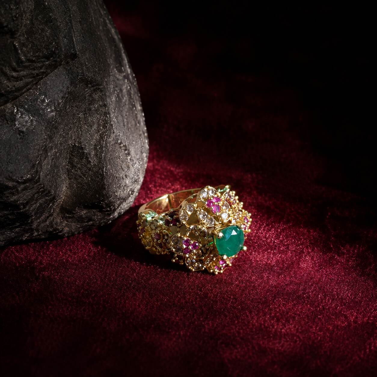 Gul-e-Sabz Multicolour Crystal Filigree Ring – view 4