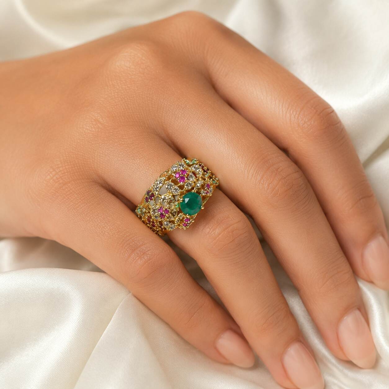 Gul-e-Sabz Multicolour Crystal Filigree Ring – view 5
