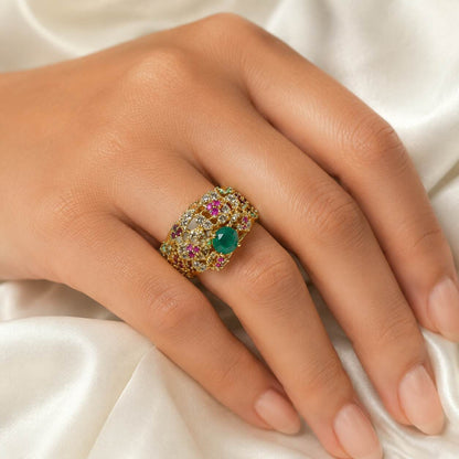 Gul-e-Sabz Multicolour Crystal Filigree Ring – view 5