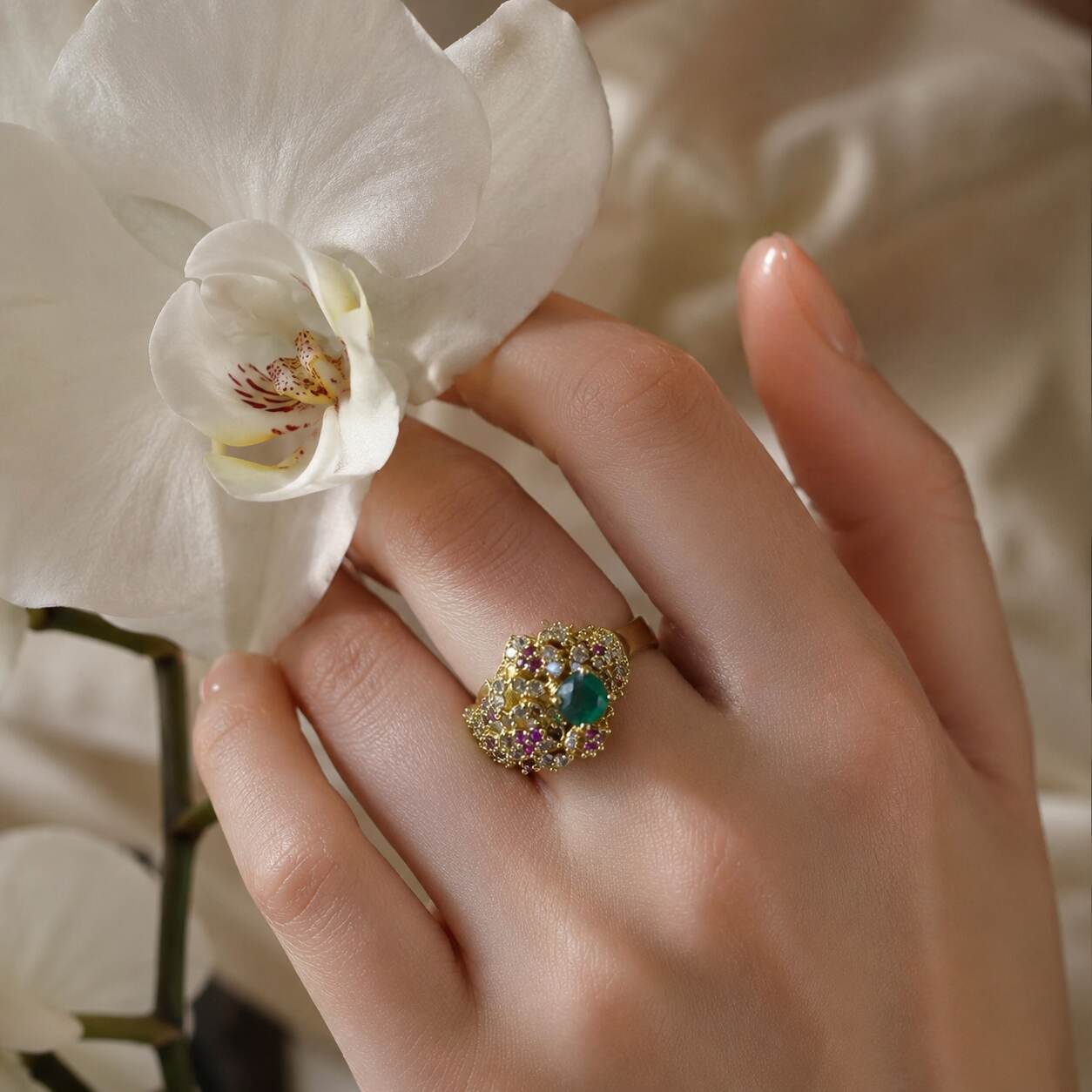 Gul-e-Sabz Multicolour Crystal Filigree Ring – view 6