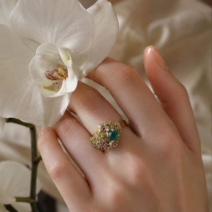 Gul-e-Sabz Multicolour Crystal Filigree Ring – view 6