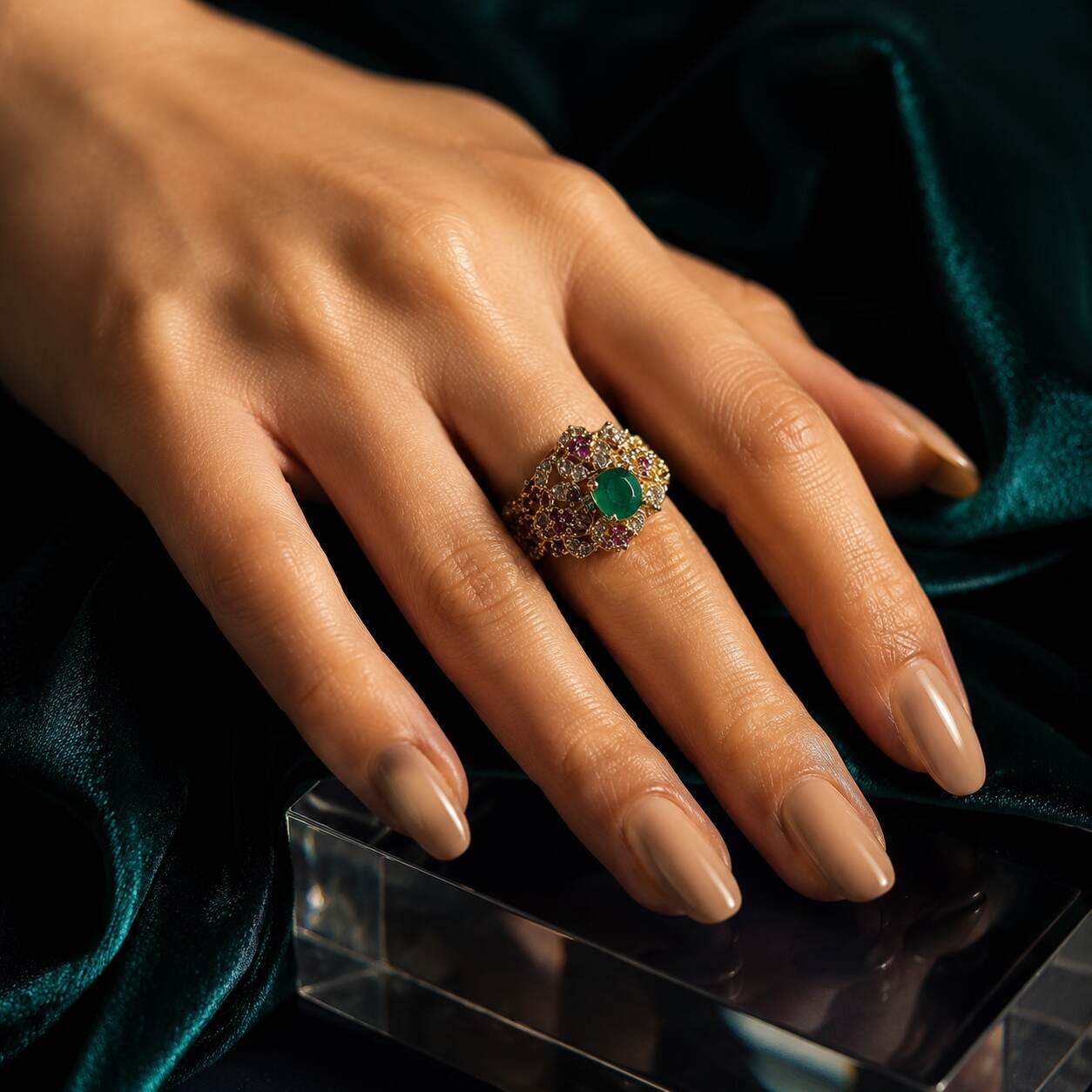 Gul-e-Sabz Multicolour Crystal Filigree Ring – view 7