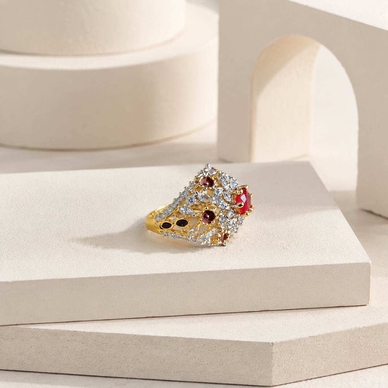 Gulnaar Ruby Multicolour Crystal Ring – view 1