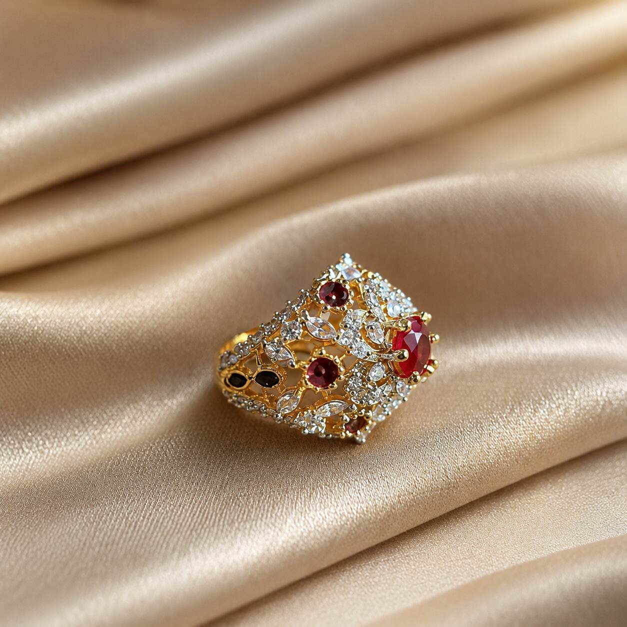 Gulnaar Ruby Multicolour Crystal Ring – view 2