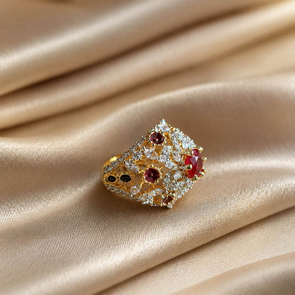 Gulnaar Ruby Multicolour Crystal Ring – view 2