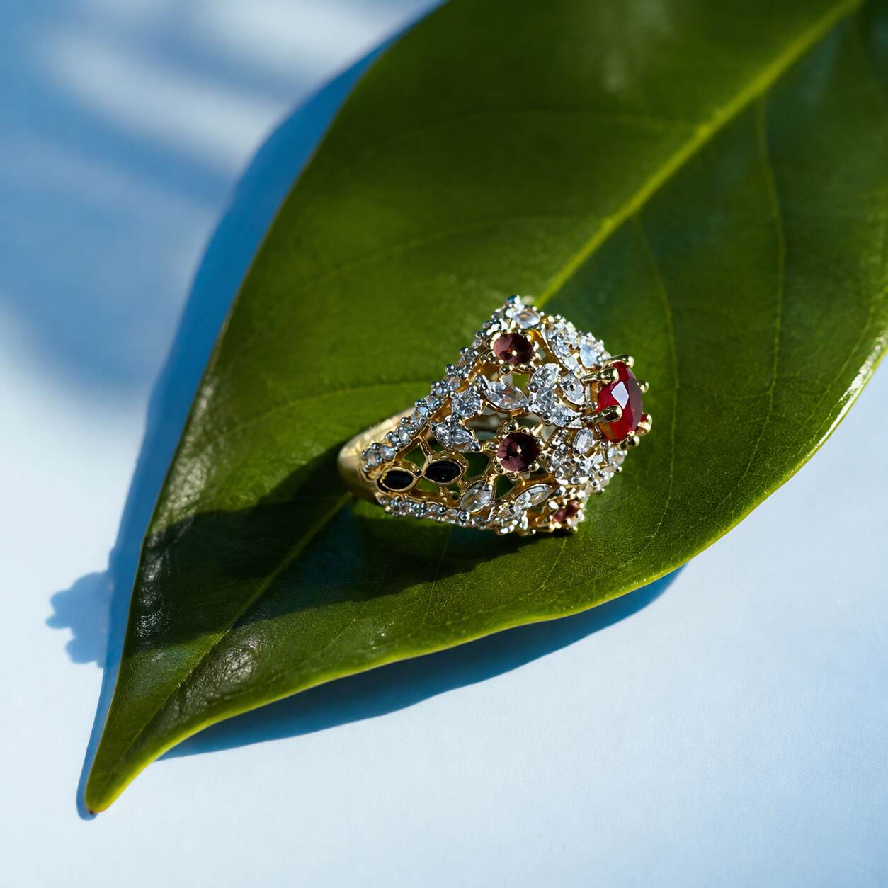 Gulnaar Ruby Multicolour Crystal Ring – view 3