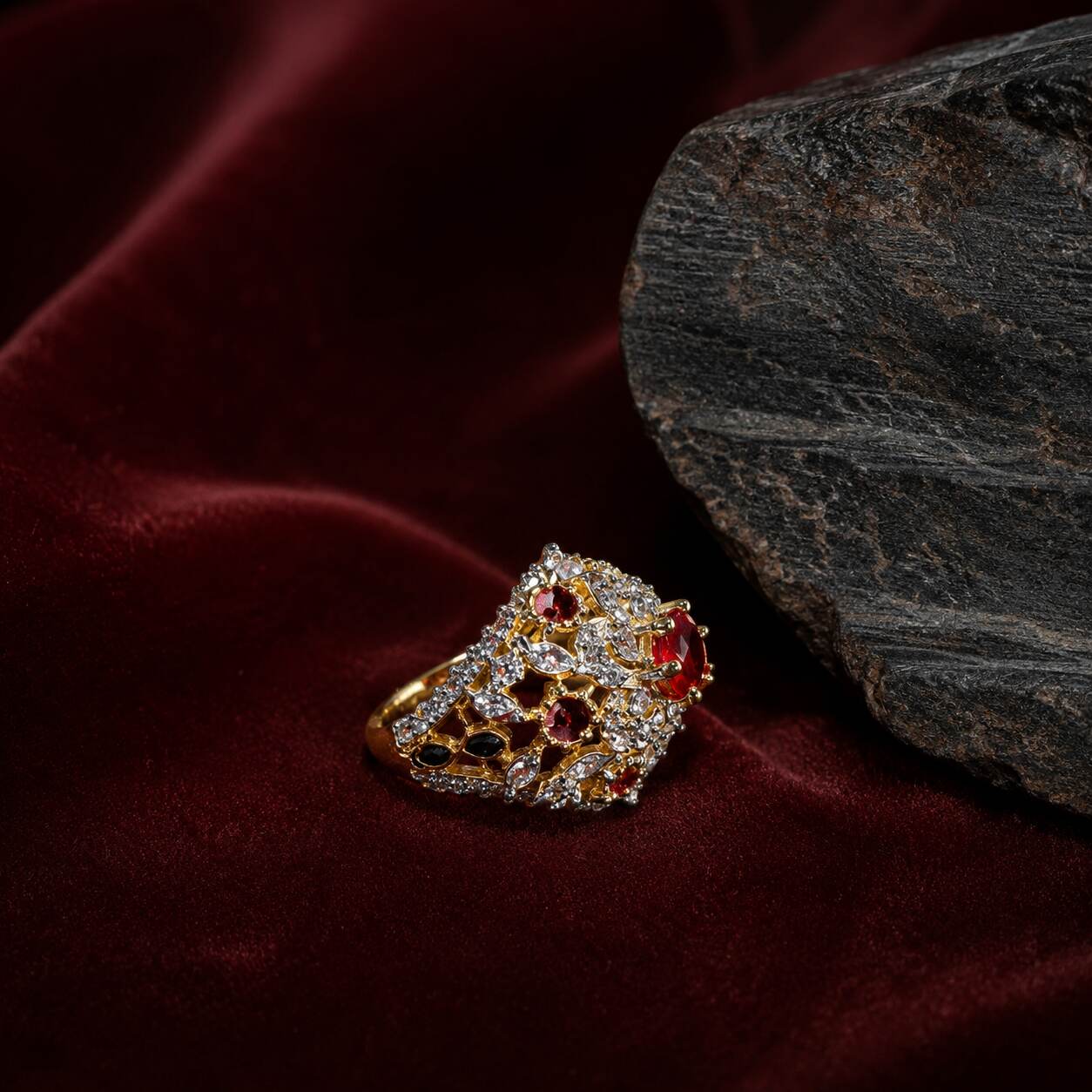 Gulnaar Ruby Multicolour Crystal Ring – view 4