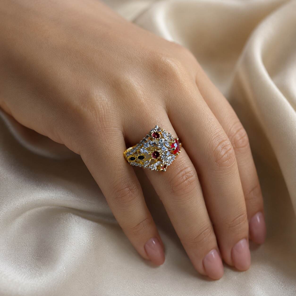 Gulnaar Ruby Multicolour Crystal Ring – view 5