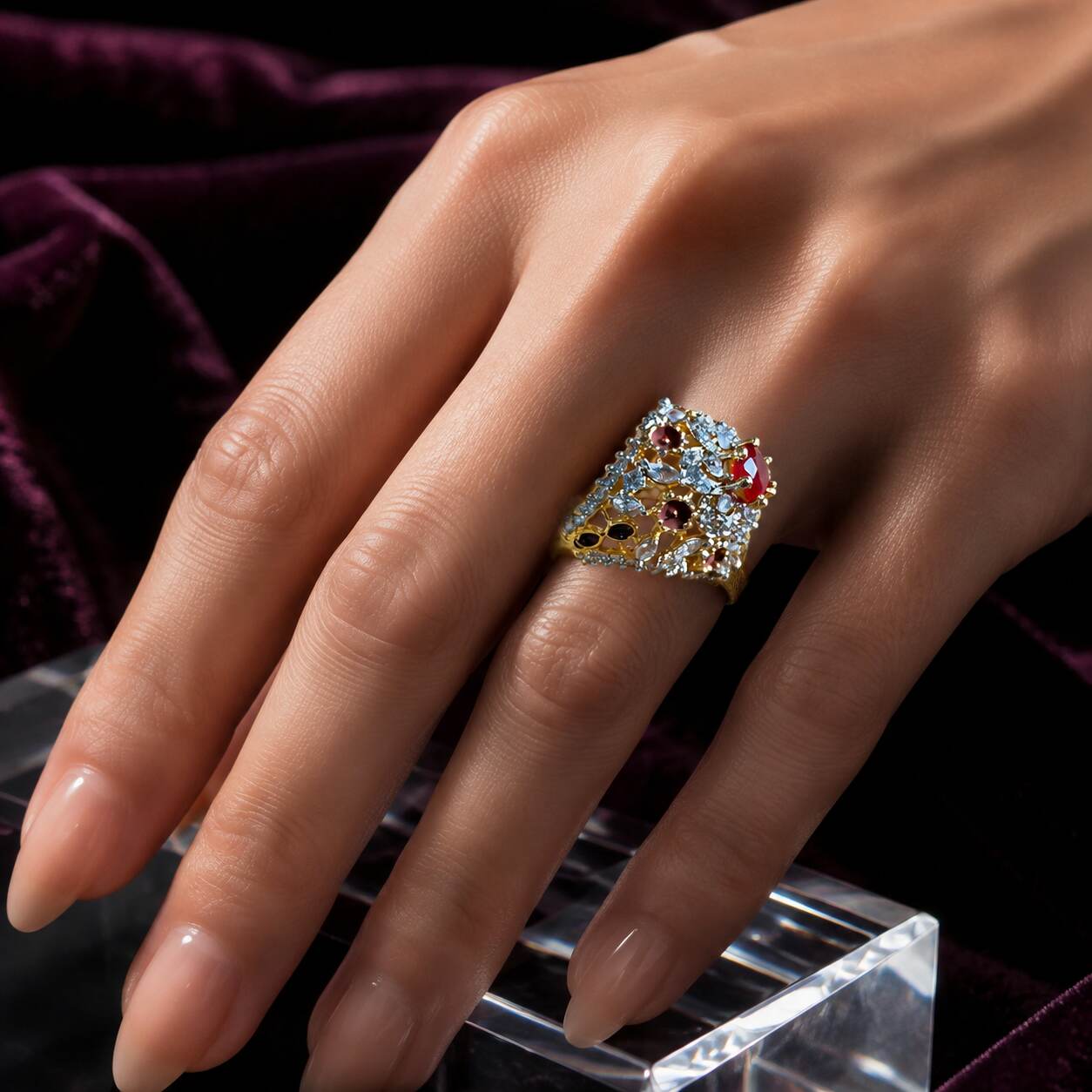 Gulnaar Ruby Multicolour Crystal Ring – view 7