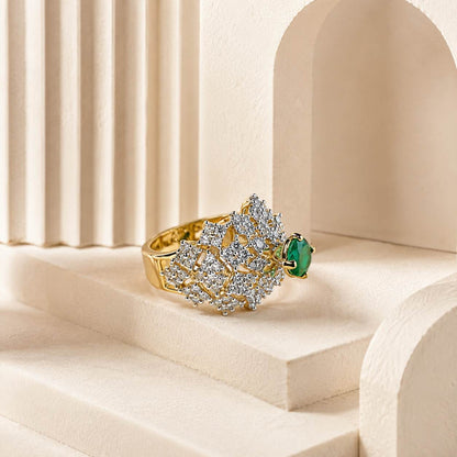 Sabz-e-Noor Emerald Crystal Floral Ring – view 1