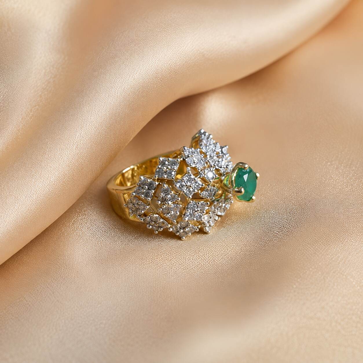 Sabz-e-Noor Emerald Crystal Floral Ring – view 2