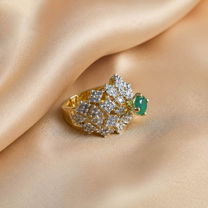 Sabz-e-Noor Emerald Crystal Floral Ring – view 2