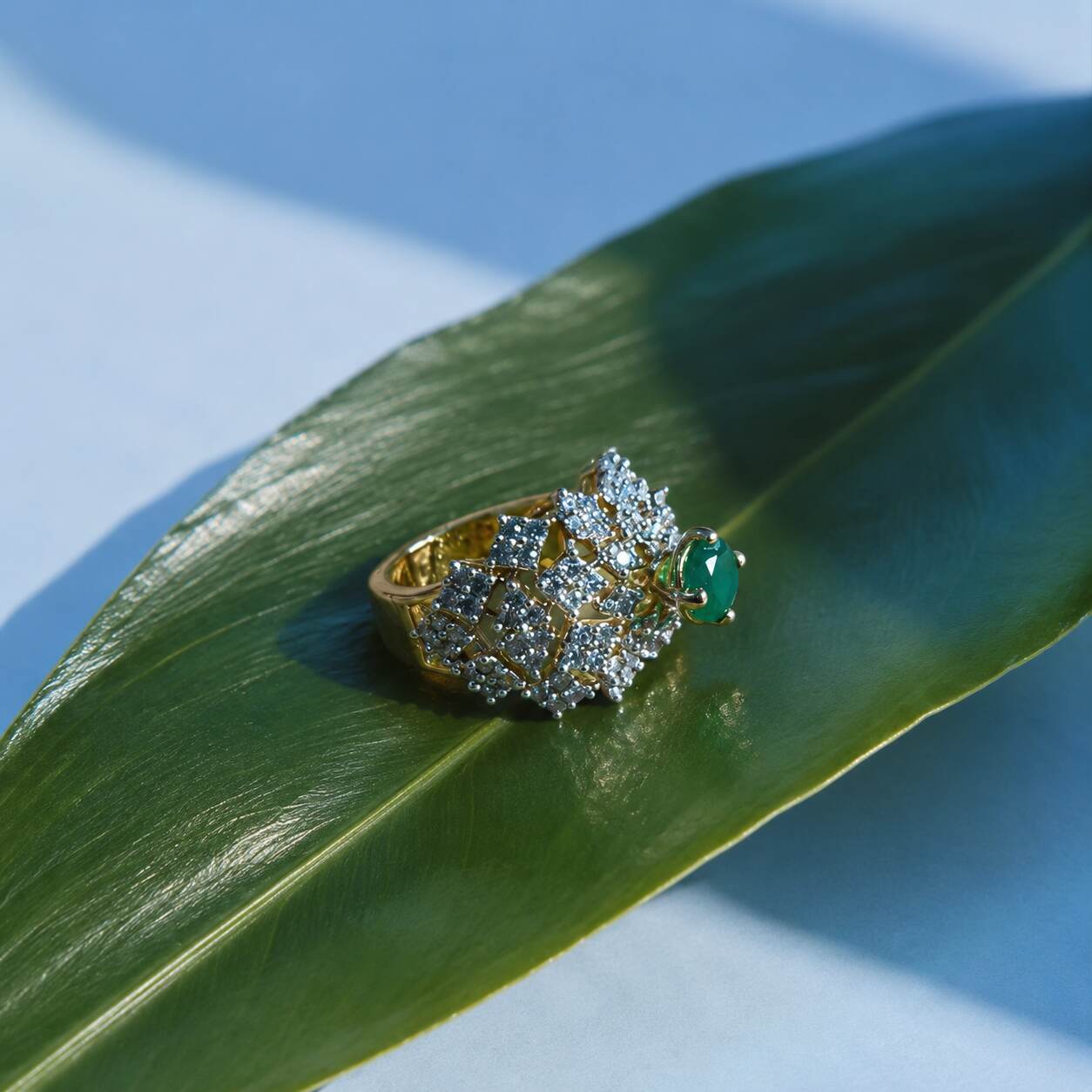 Sabz-e-Noor Emerald Crystal Floral Ring – view 3