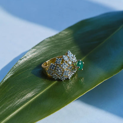 Sabz-e-Noor Emerald Crystal Floral Ring – view 3