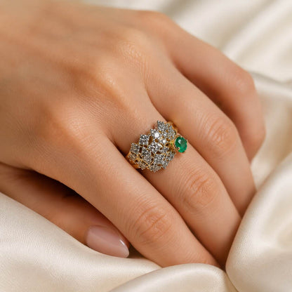 Sabz-e-Noor Emerald Crystal Floral Ring – view 5