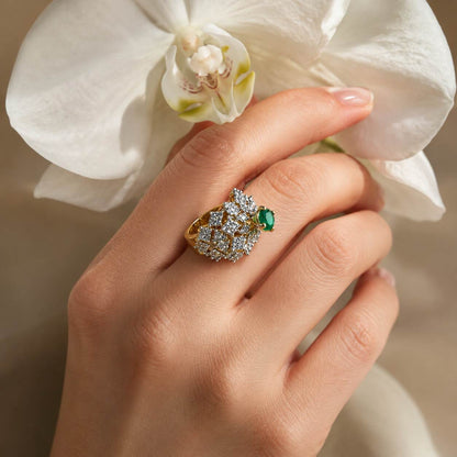Sabz-e-Noor Emerald Crystal Floral Ring – view 6