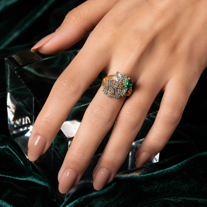 Sabz-e-Noor Emerald Crystal Floral Ring – view 7