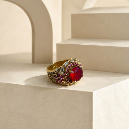 Rang-e-Yaqoot Ruby Crystal Filigree Ring – view 1