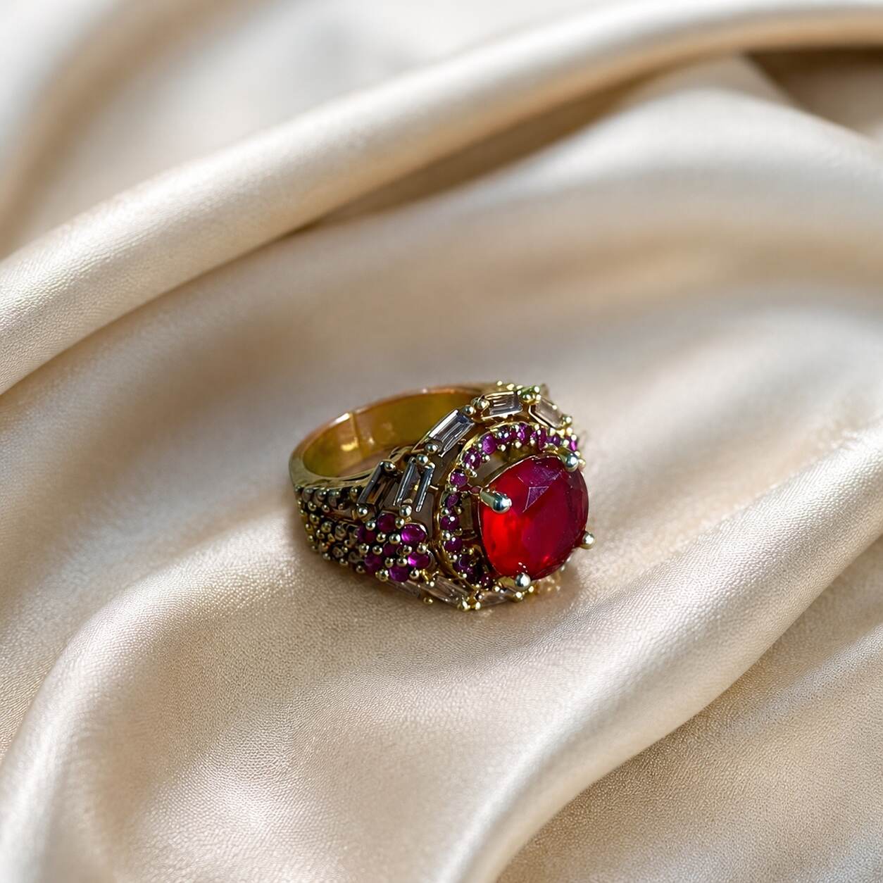 Rang-e-Yaqoot Ruby Crystal Filigree Ring – view 2