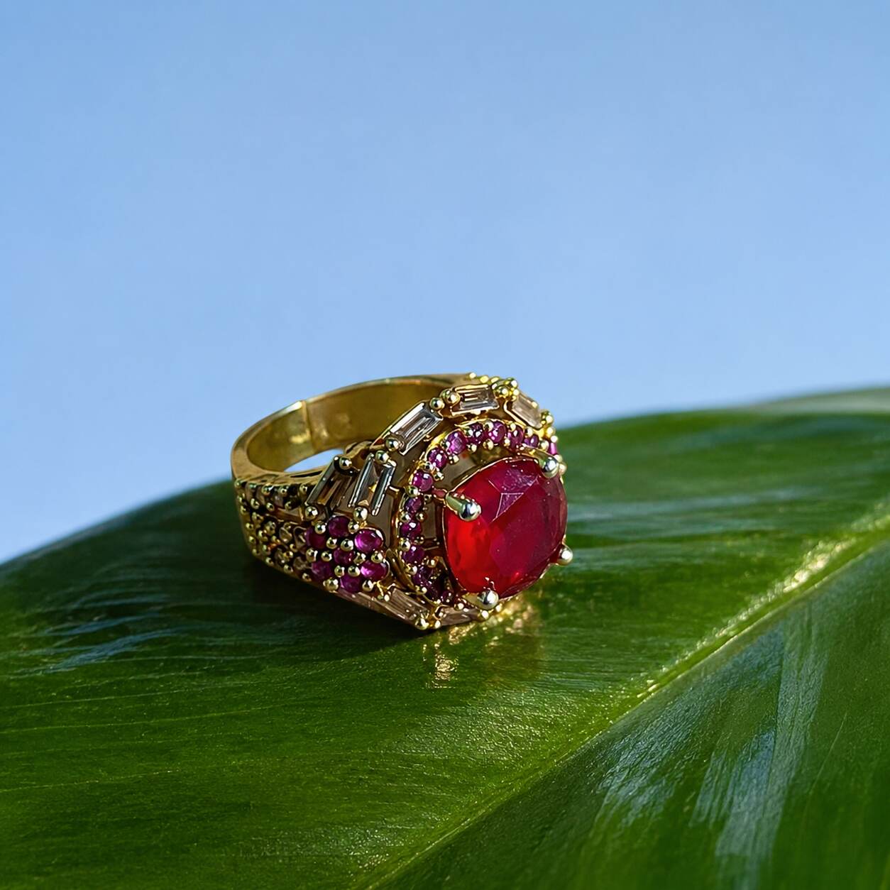Rang-e-Yaqoot Ruby Crystal Filigree Ring – view 3