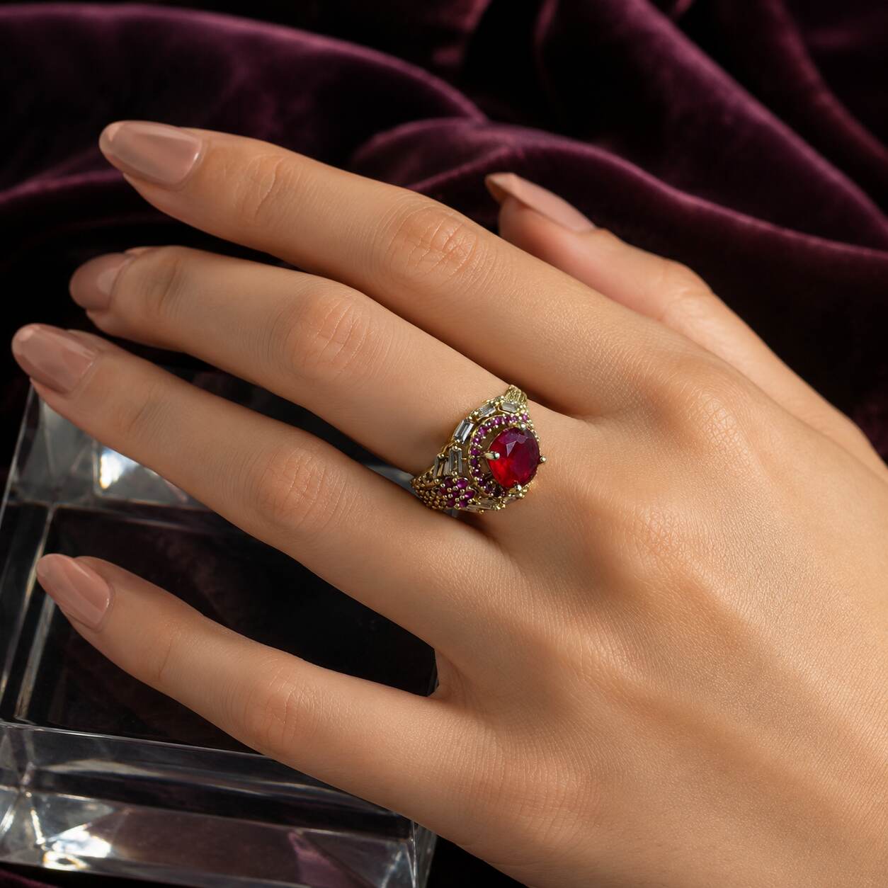 Rang-e-Yaqoot Ruby Crystal Filigree Ring – view 7