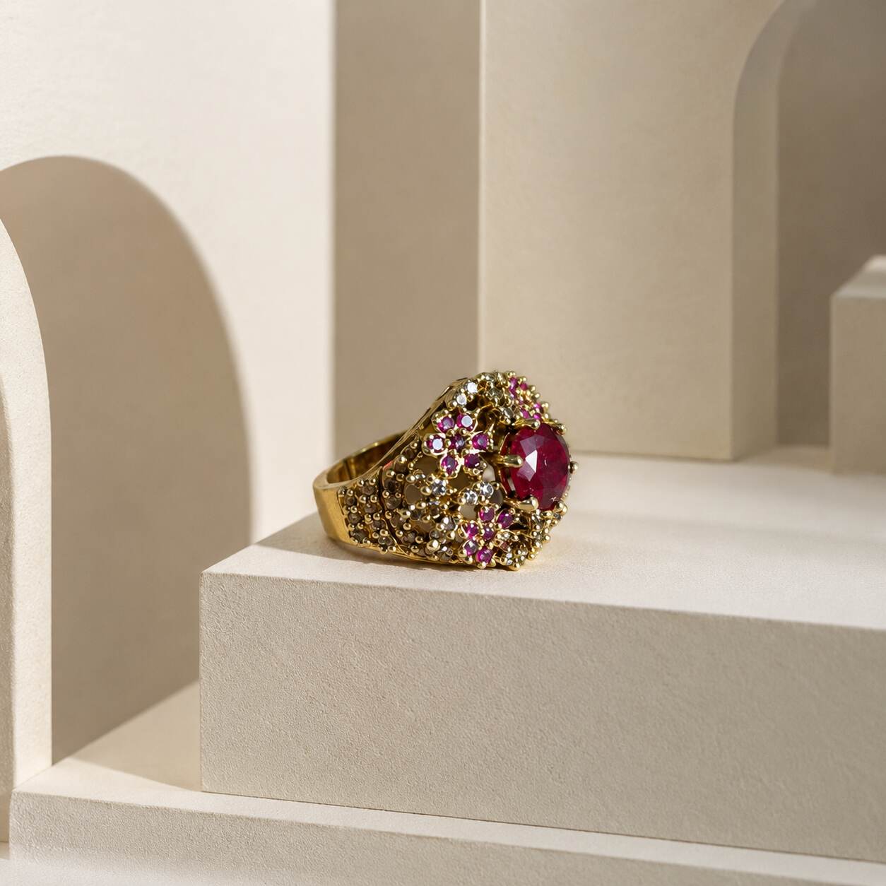 Gul-e-Yaqoot Ruby Crystal Lattice Ring – view 1
