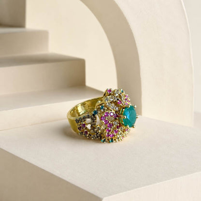 Rang-e-Sabz Emerald Multicolour Statement Ring – view 1