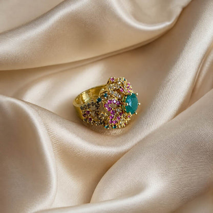 Rang-e-Sabz Emerald Multicolour Statement Ring – view 2