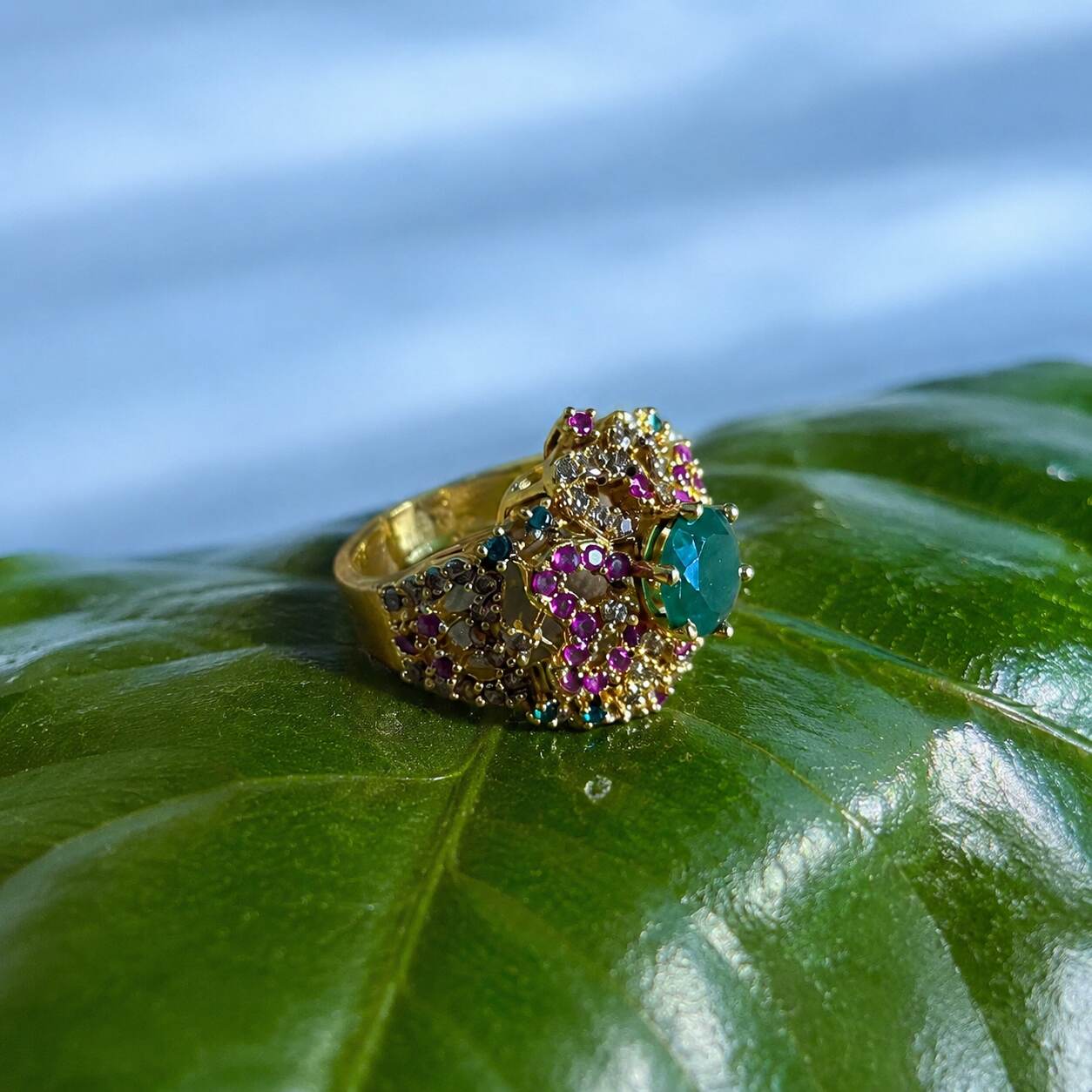 Rang-e-Sabz Emerald Multicolour Statement Ring – view 3