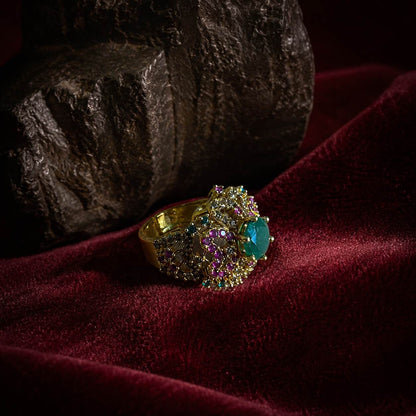 Rang-e-Sabz Emerald Multicolour Statement Ring – view 4