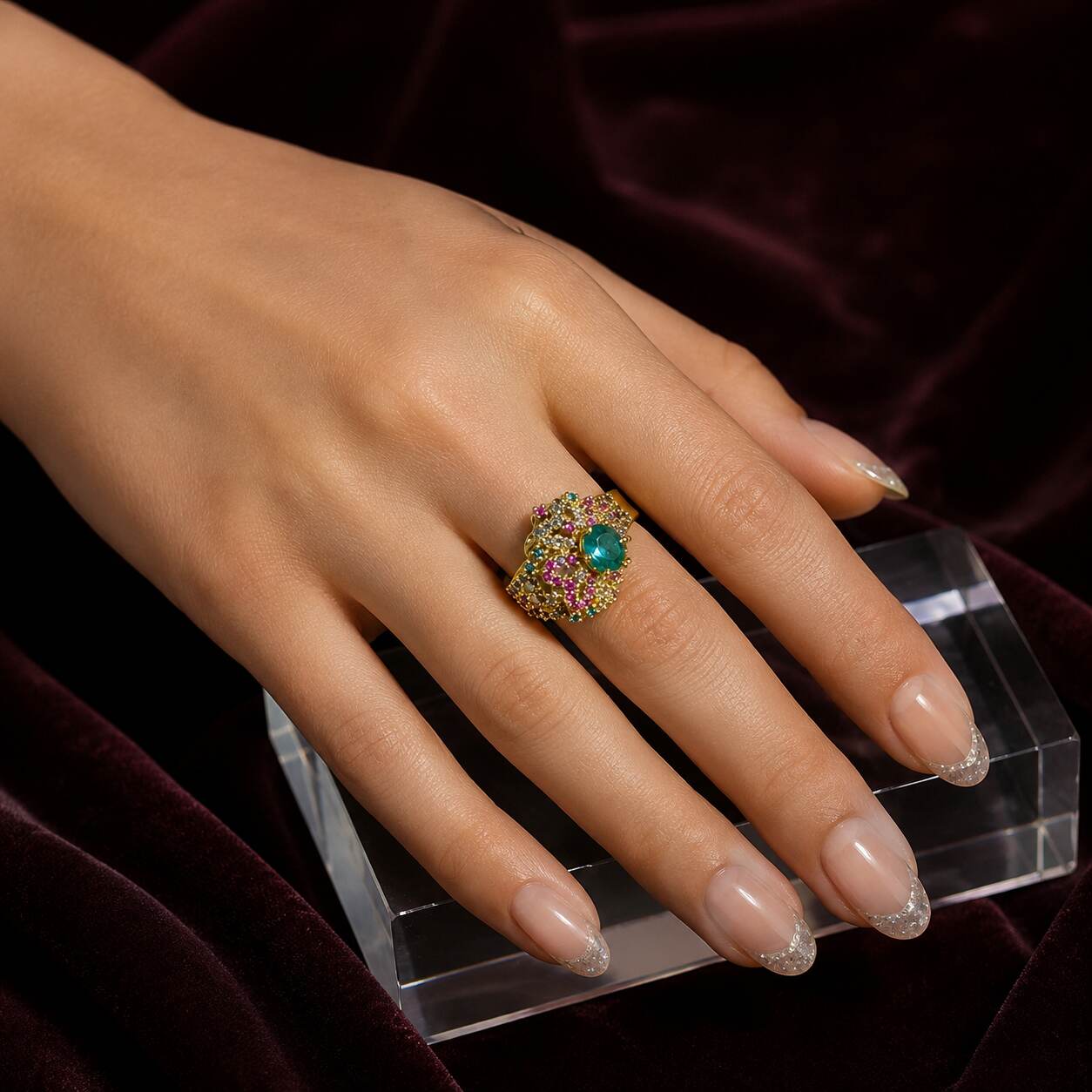 Rang-e-Sabz Emerald Multicolour Statement Ring – view 7