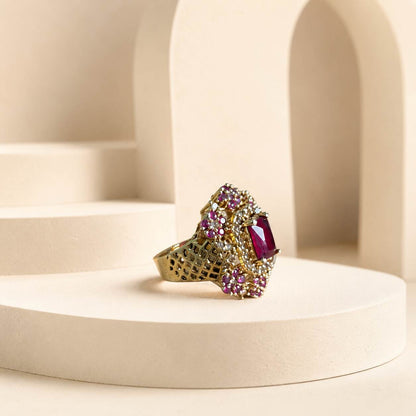 Mah-e-Gulabi Ruby Crystal Geometric Ring – view 1