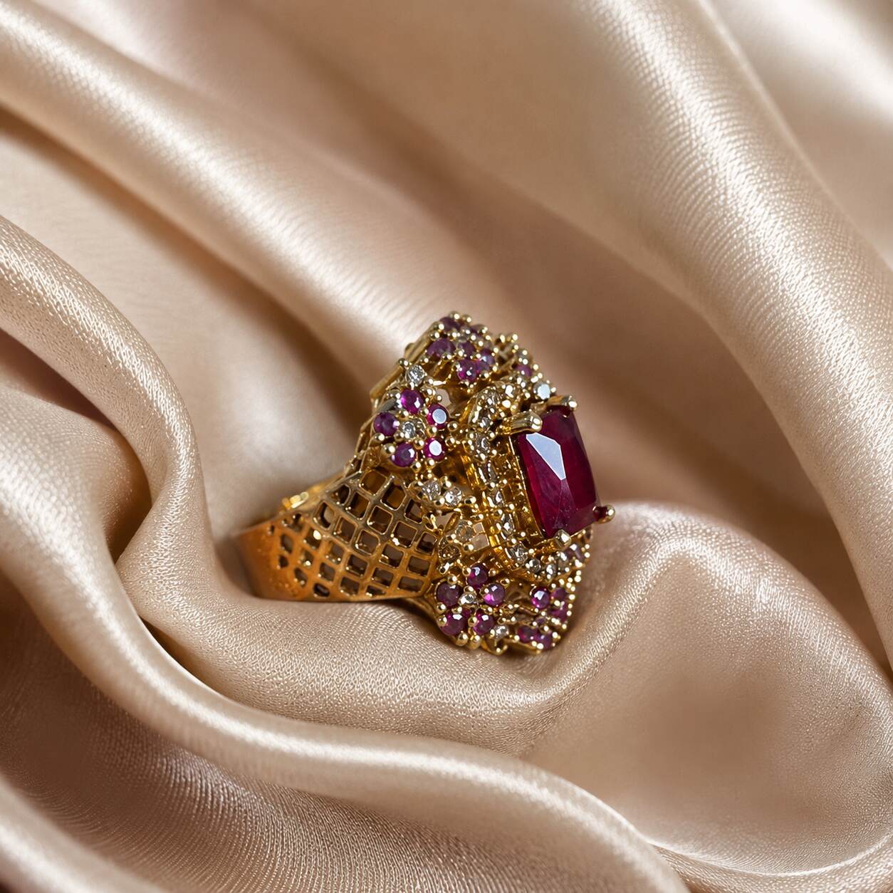 Mah-e-Gulabi Ruby Crystal Geometric Ring – view 2