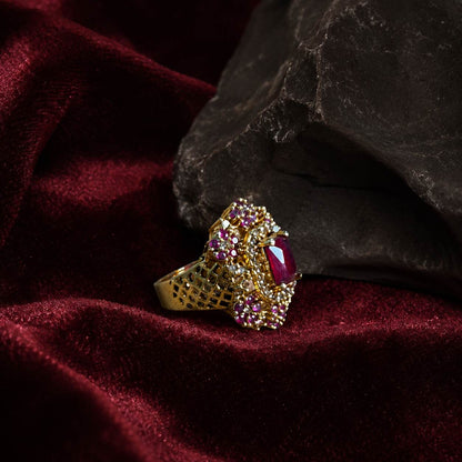 Mah-e-Gulabi Ruby Crystal Geometric Ring – view 4