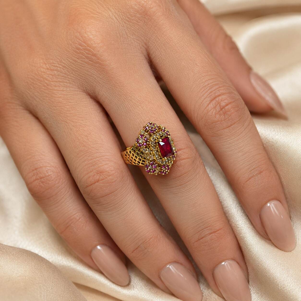 Mah-e-Gulabi Ruby Crystal Geometric Ring – view 5