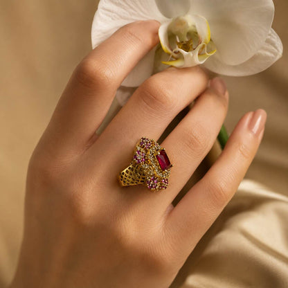Mah-e-Gulabi Ruby Crystal Geometric Ring – view 6