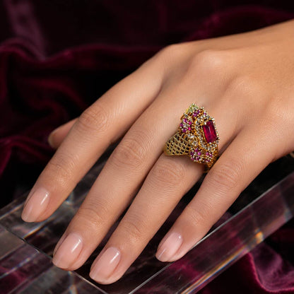 Mah-e-Gulabi Ruby Crystal Geometric Ring – view 7