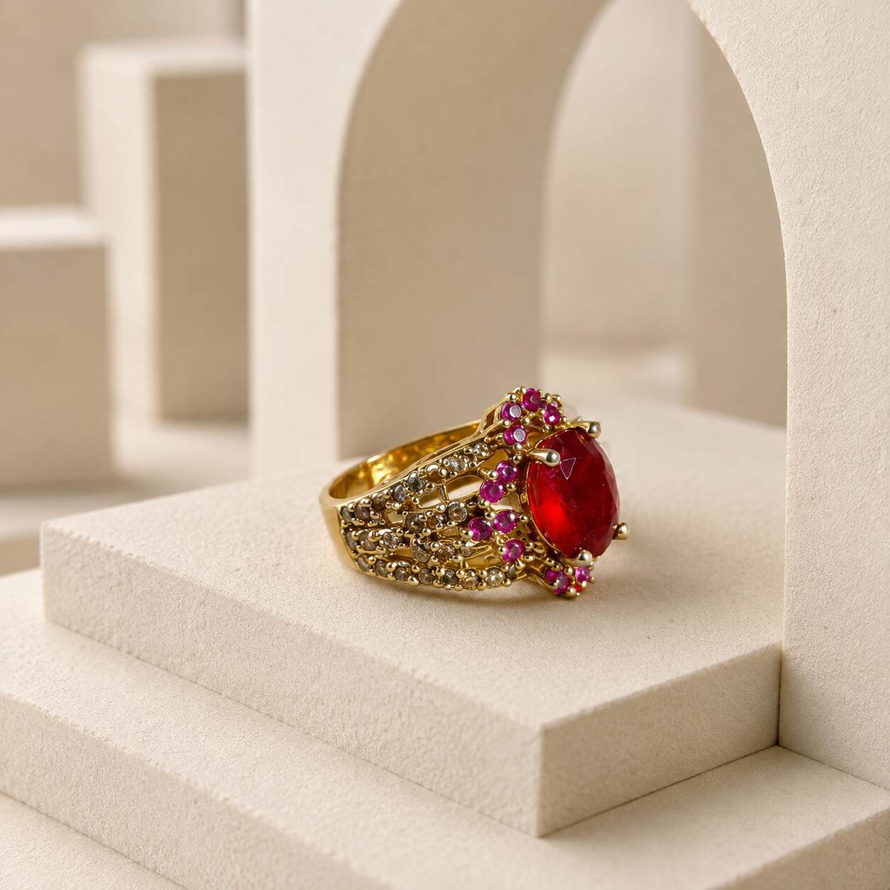 Noor-e-Yaqoot Ruby Crystal Lattice Ring – view 1