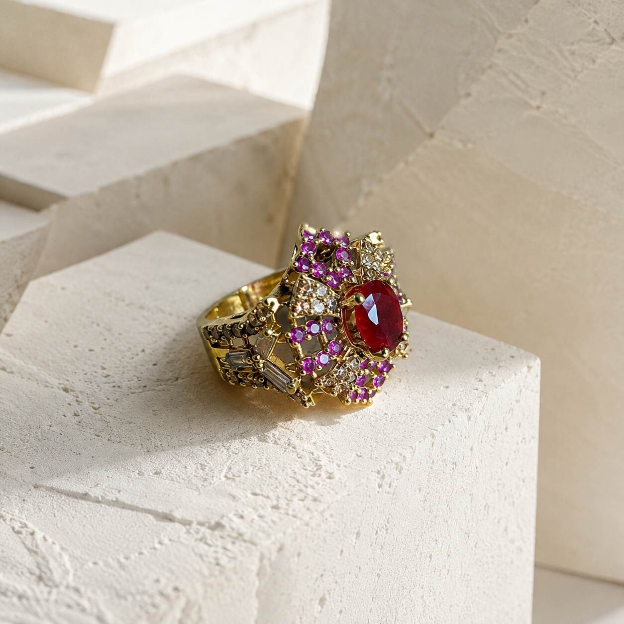 Meher-e-Yaqoot Ruby Crystal Statement Ring – view 1