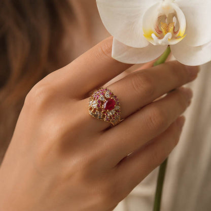 Meher-e-Yaqoot Ruby Crystal Statement Ring – view 6
