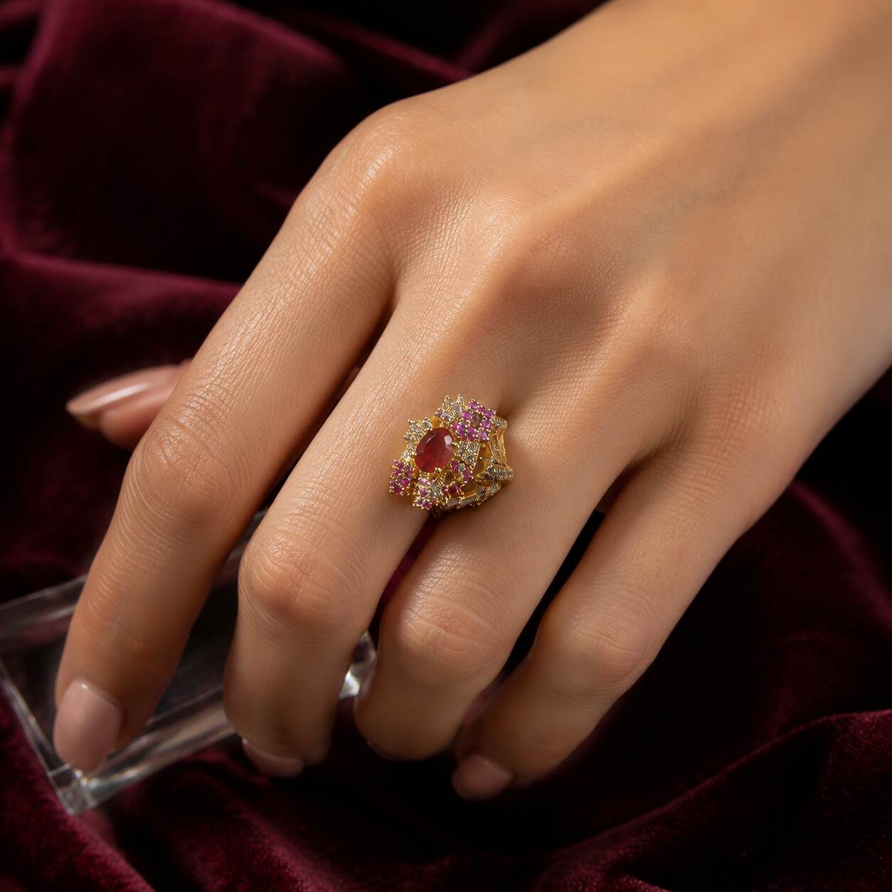 Meher-e-Yaqoot Ruby Crystal Statement Ring – view 7