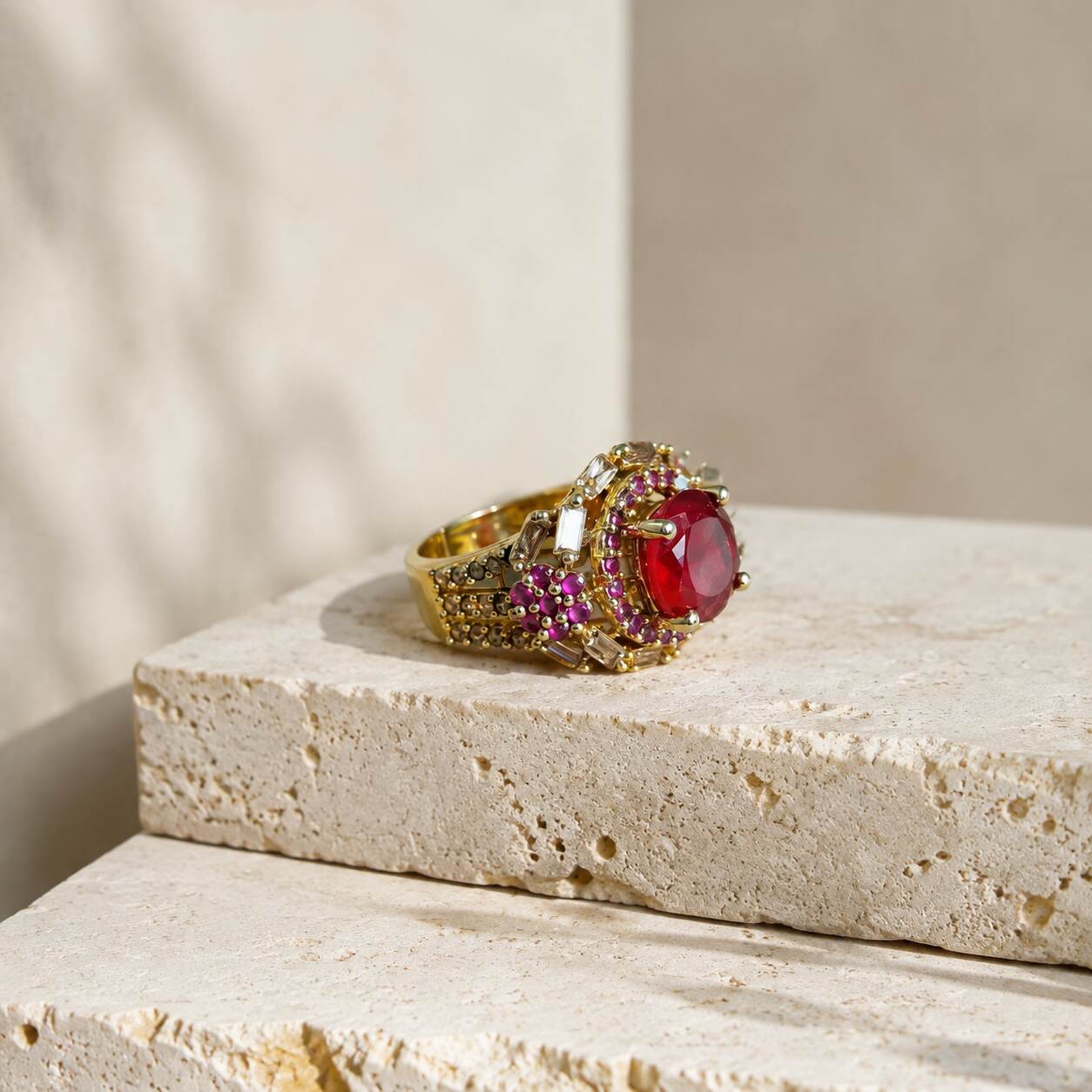 Shahbano Ruby Crystal Filigree Ring – view 1
