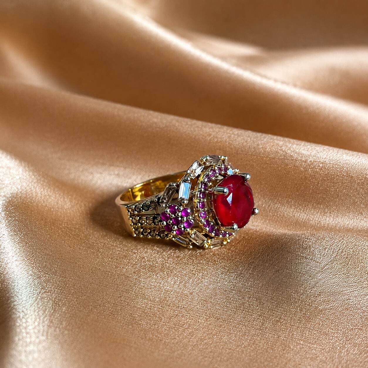 Shahbano Ruby Crystal Filigree Ring – view 2