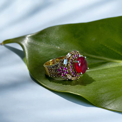 Shahbano Ruby Crystal Filigree Ring – view 3